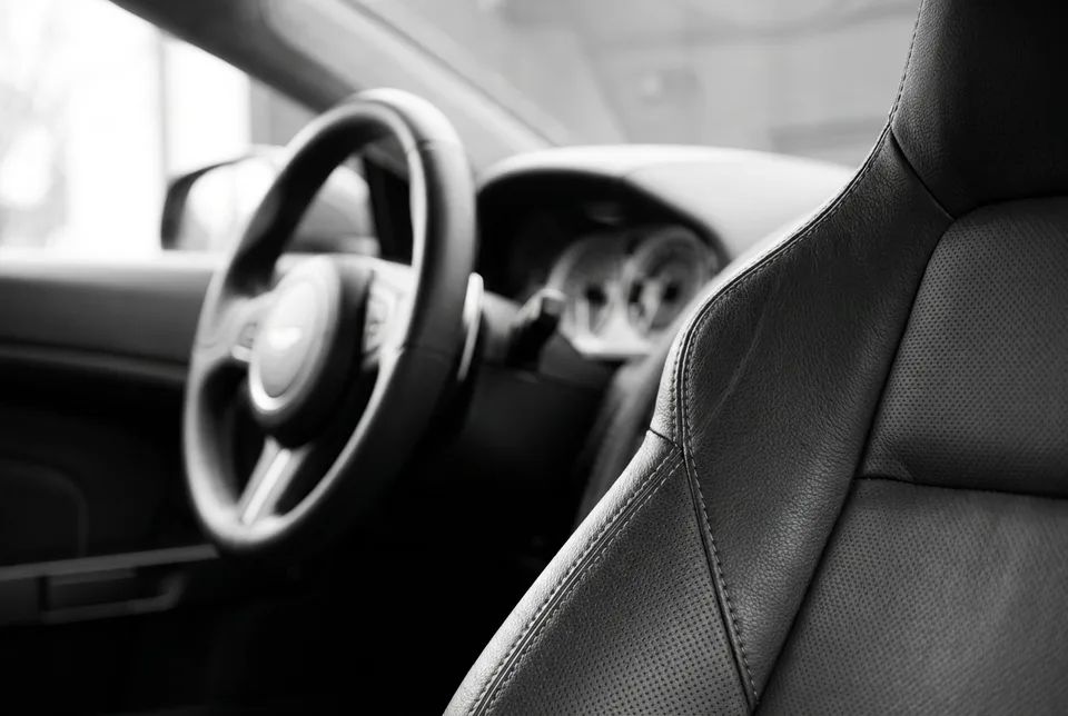 Leather seat and steering wheel detail